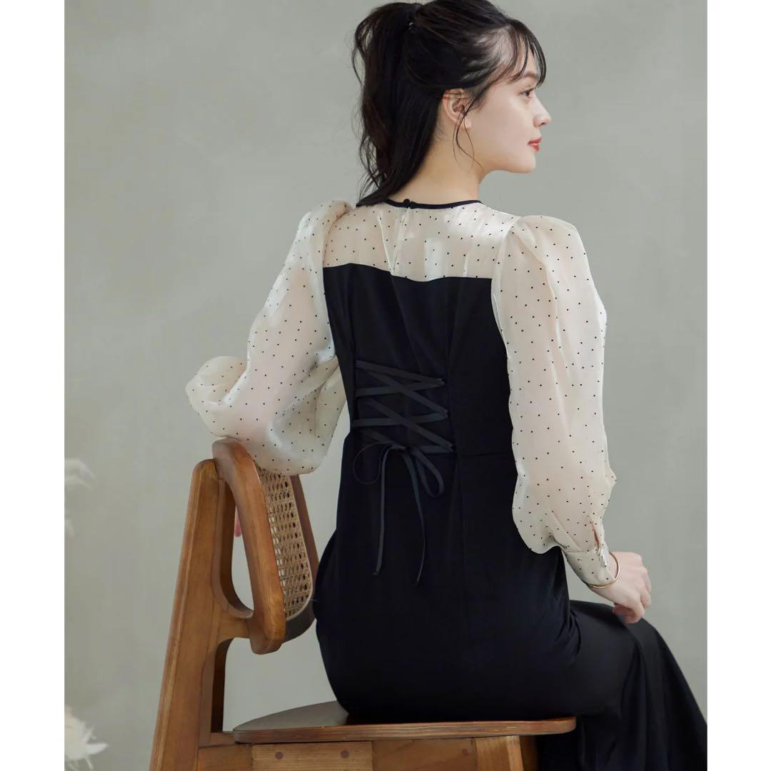 niana(ニアナ)マーメイドドットスリーブロングワンピース パーティードレス