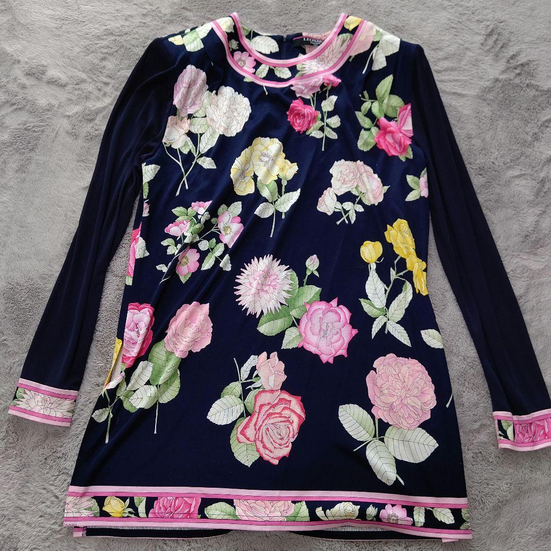 REONARD フラワープリント 長袖チュニック ネイビー