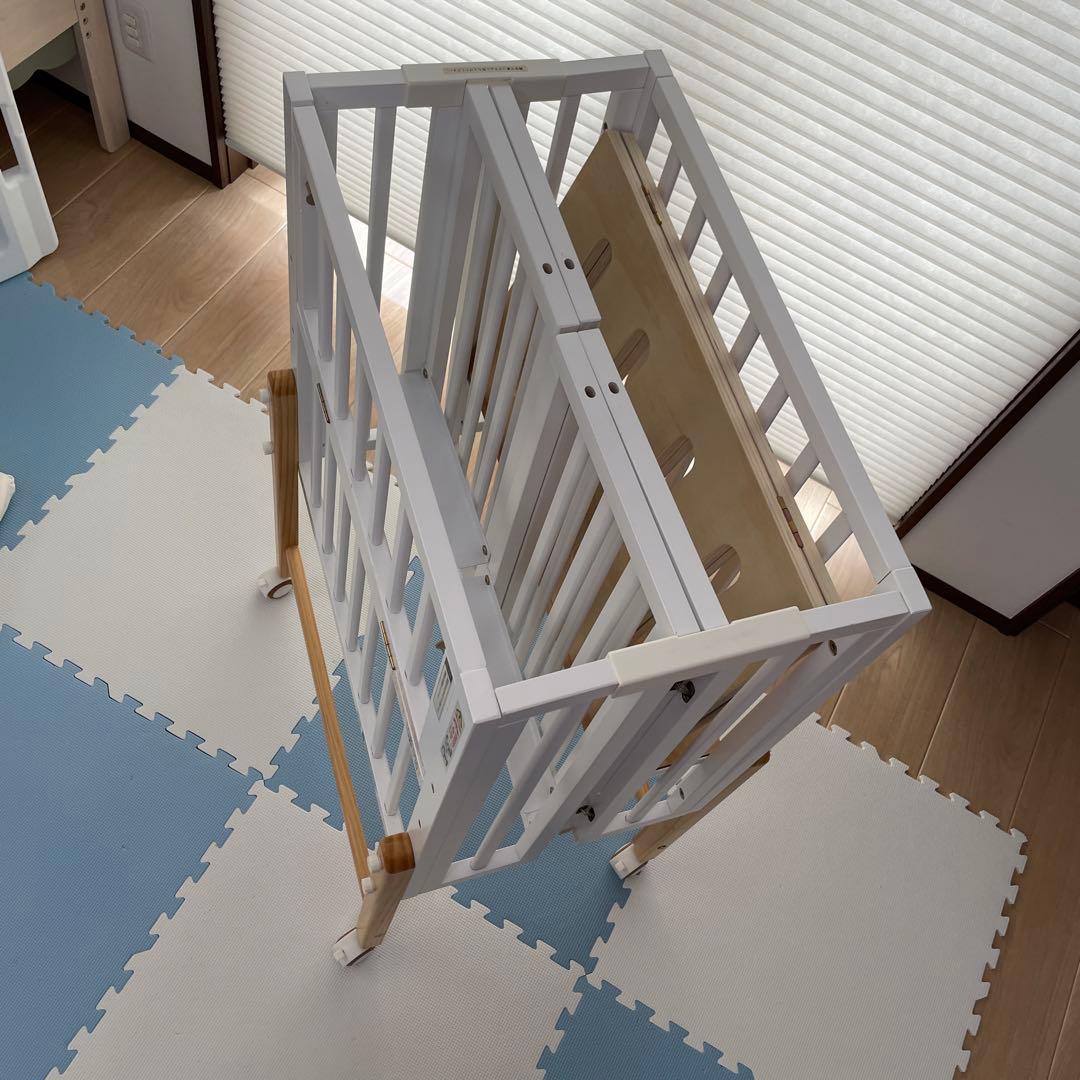 大和屋　パタンⅡ ホワイト木製ベビーベッド 60x90cm