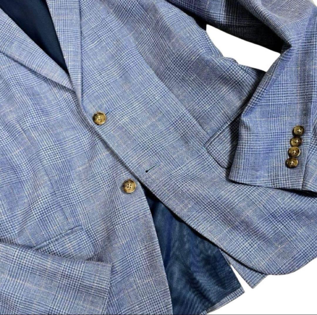 Ralph Lauren/シルクx リネン／グレンチェック/テーラードジャケット