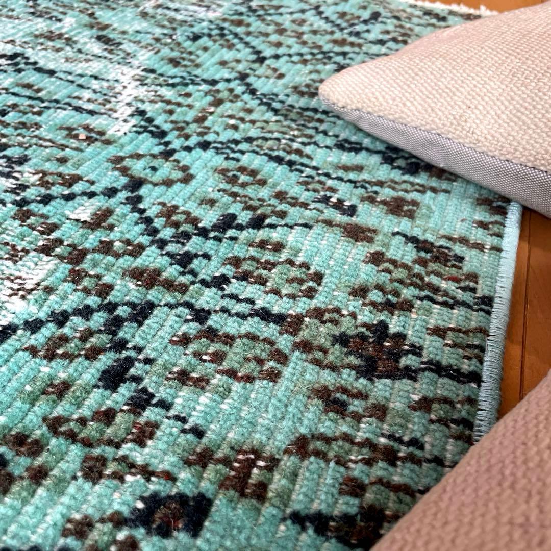 110×150 ボタニカル　ターコイズオーバーダイ　トルコヴィンテージラグ