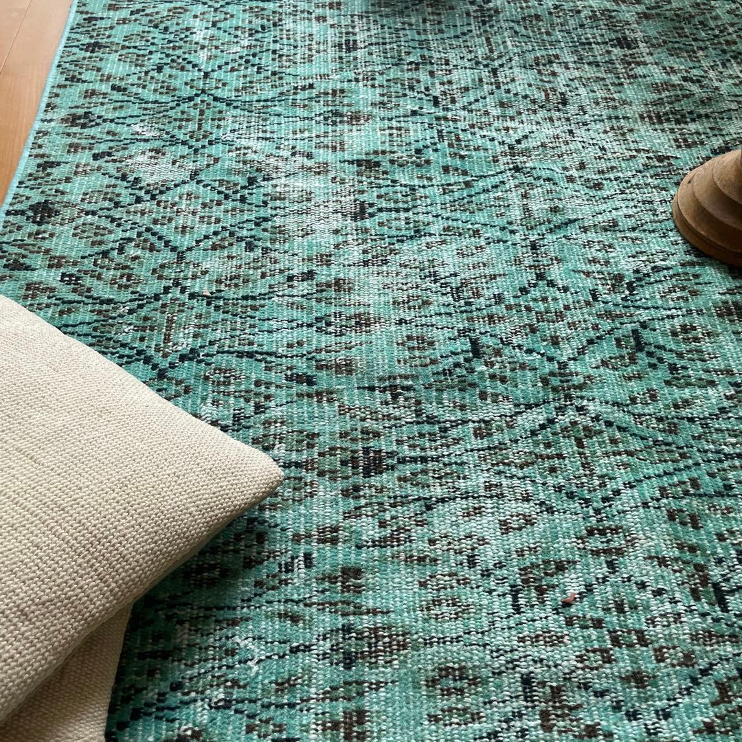 110×150 ボタニカル　ターコイズオーバーダイ　トルコヴィンテージラグ