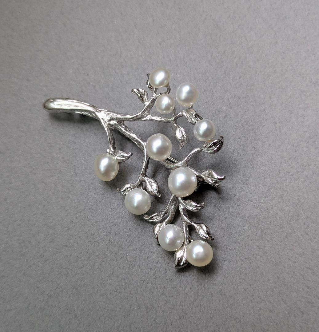 南洋真珠 ケシパール 4〜6㎜珠 シルバー製 ツリー リーフ ブローチ