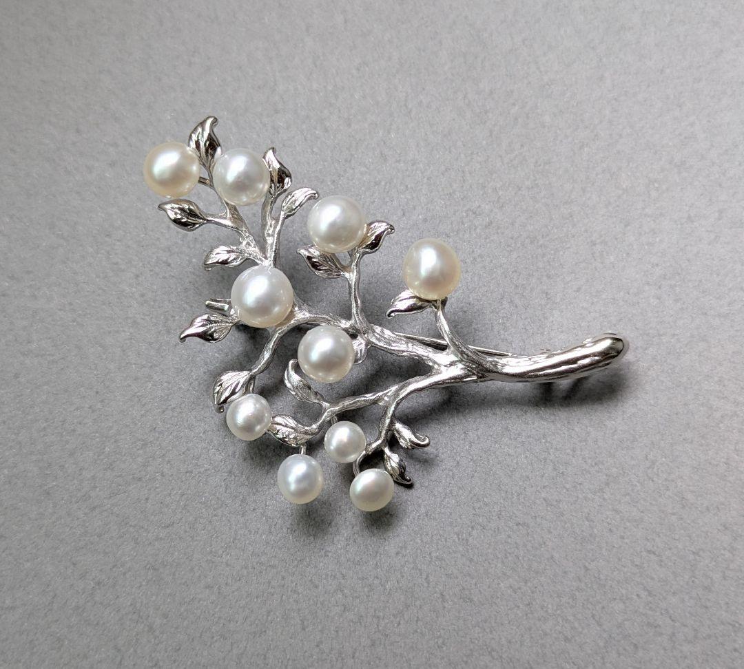 南洋真珠 ケシパール 4〜6㎜珠 シルバー製 ツリー リーフ ブローチ
