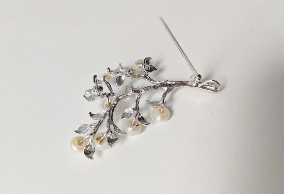 南洋真珠 ケシパール 4〜6㎜珠 シルバー製 ツリー リーフ ブローチ