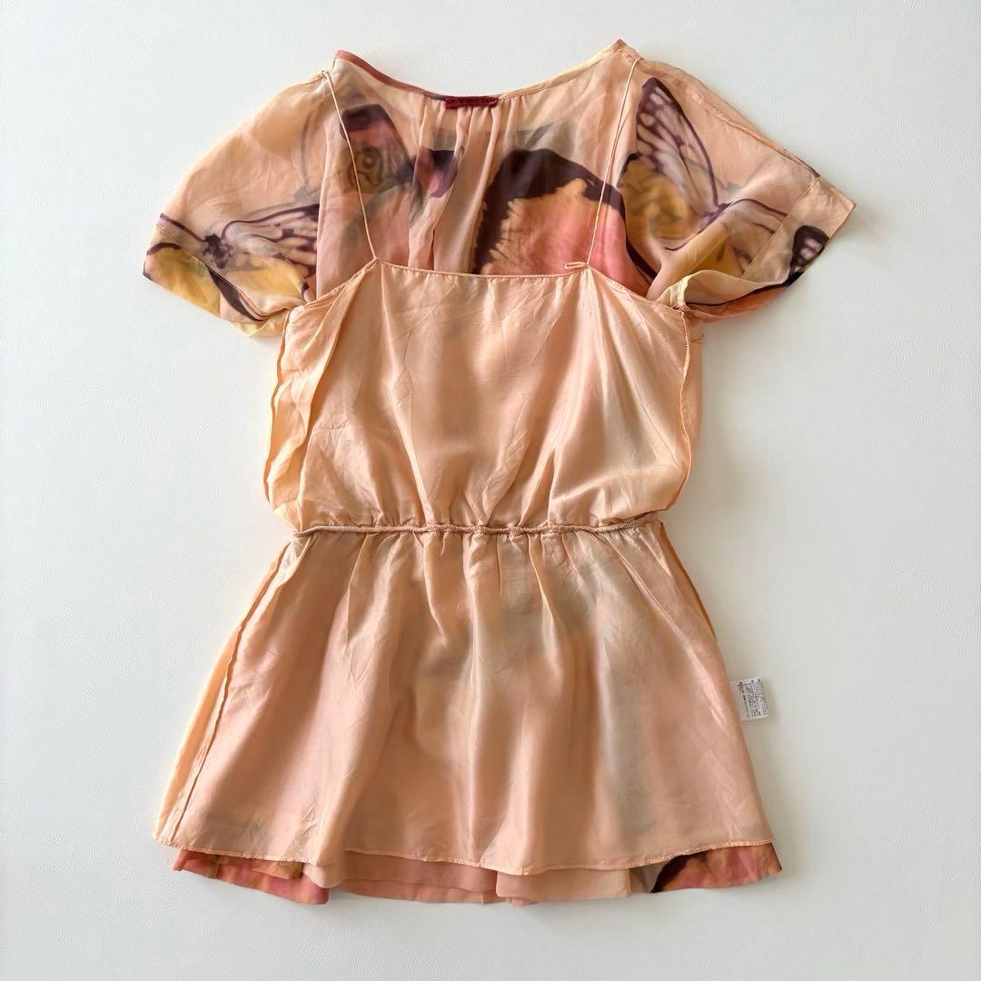 ■ VIVIENNETAM総シルクバタフライ柄ドルマンスリーブぺプラムチュニック