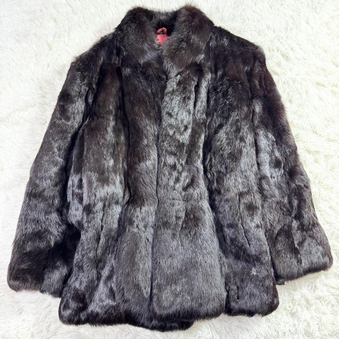 ミンク　リアルファーコート　ダークブラウン　大きいサイズ　艶　光沢　毛皮