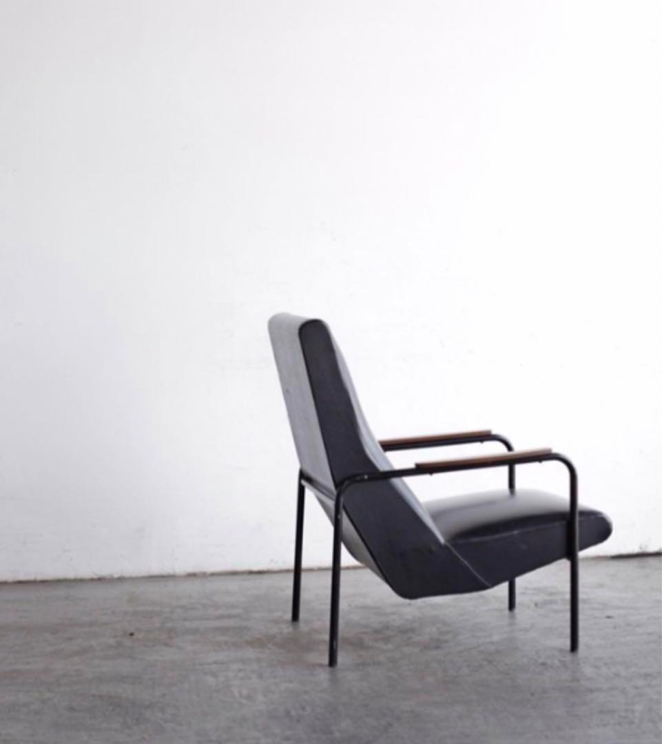 【S.H.】ラウンジチェア、ソファ　ビンテージ　ブラック　レザー