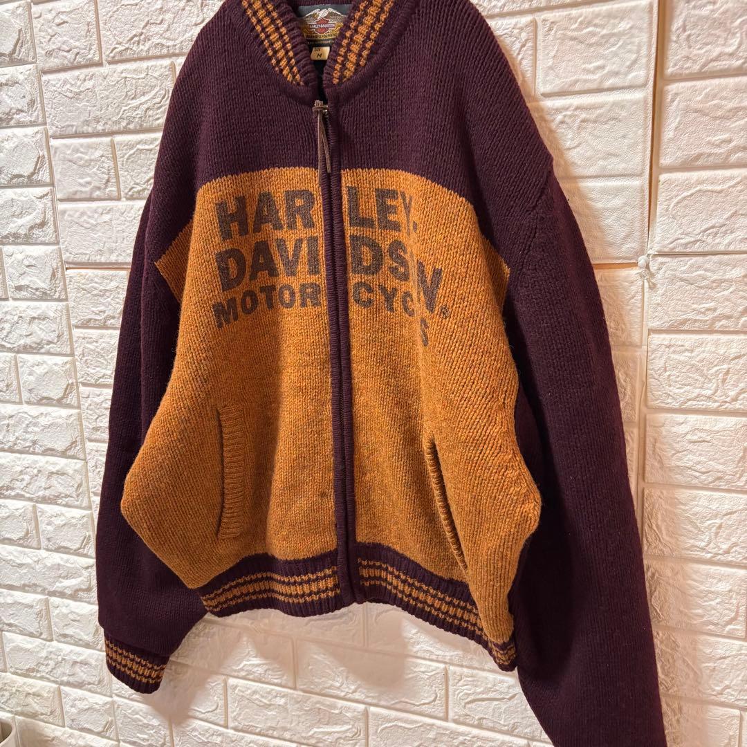 ハーレーダビッドソン ウールニット カウチンニット ニットブルゾン ヴィンテージ