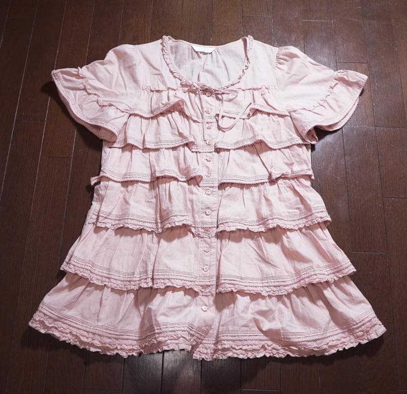 ピンクハウス♡段々フリル被せ♡綿ローンチュニックブラウス　ピンク