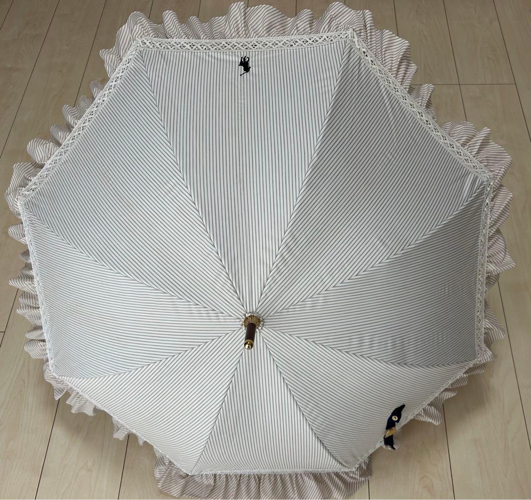 ポロラルフローレン　Ralph Laurenフリル　ストライプ　晴雨兼用　日傘