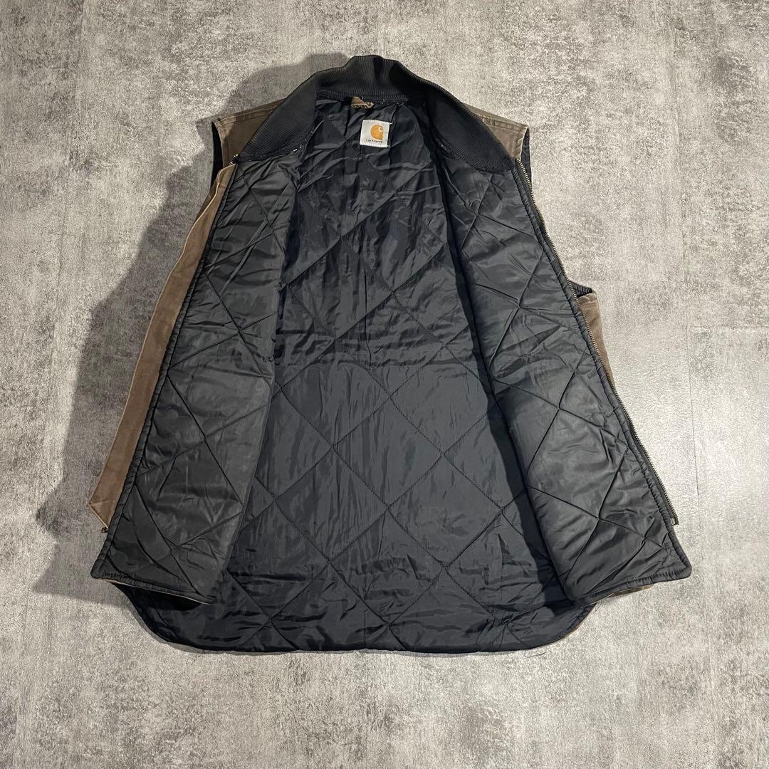 Carhartt ダックベスト古着キルティング ブラウン希少XLサイズ相当