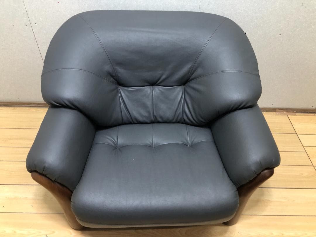 送料無料 ソファ 一人掛け レザー 本革風 木製フレーム モダン 75032-