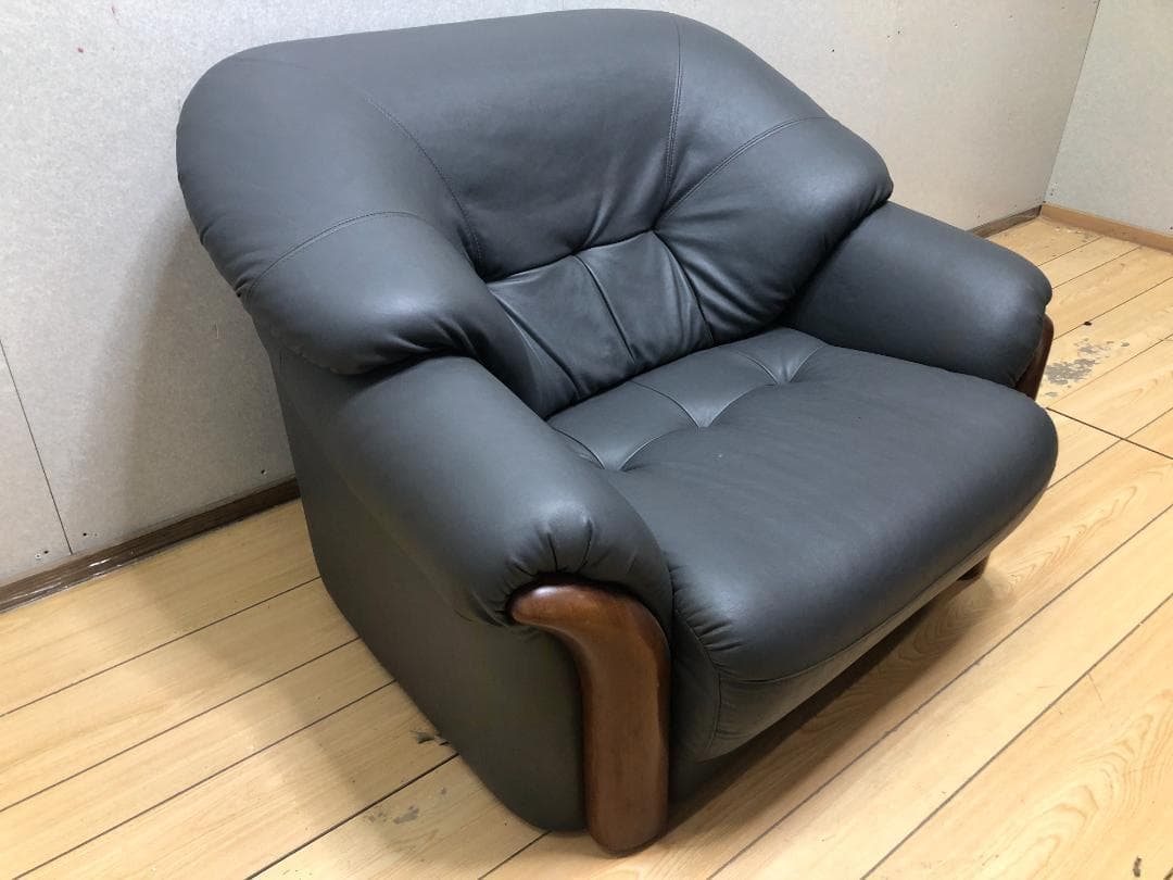 送料無料 ソファ 一人掛け レザー 本革風 木製フレーム モダン 75032-