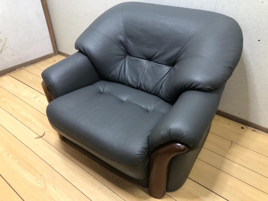 送料無料 ソファ 一人掛け レザー 本革風 木製フレーム モダン 75032-