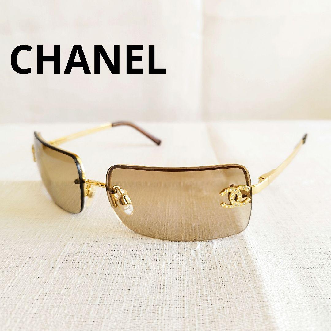 良品✨シャネル　サングラス　4104-B　リムレス　ブラウン　ココマーク　度なし