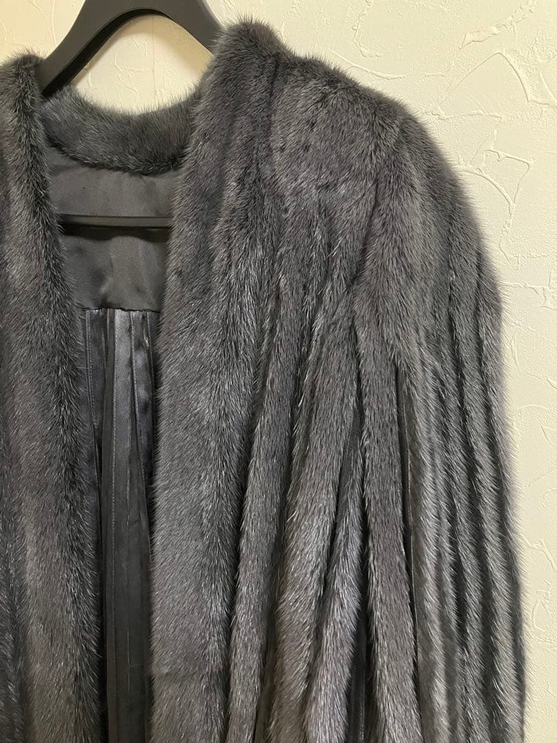 ミンク ファー コート ジャケット ポンチョ ストライプデザイン グレー系