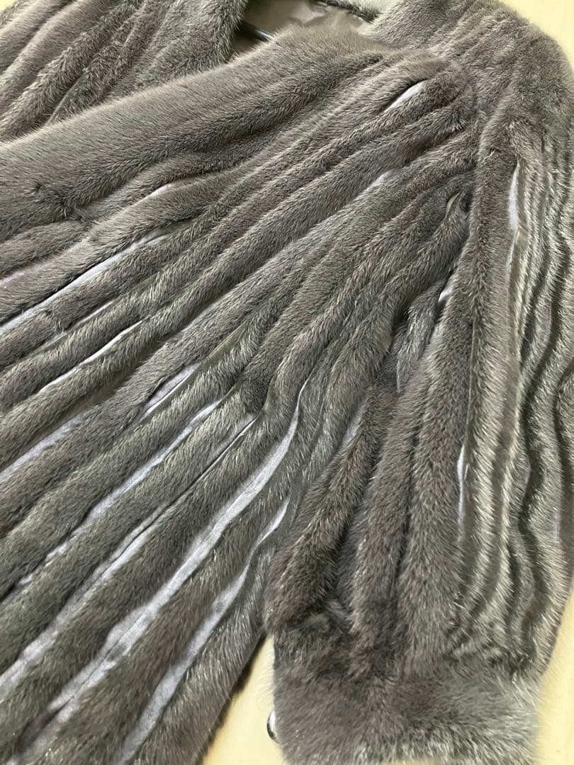 ミンク ファー コート ジャケット ポンチョ ストライプデザイン グレー系