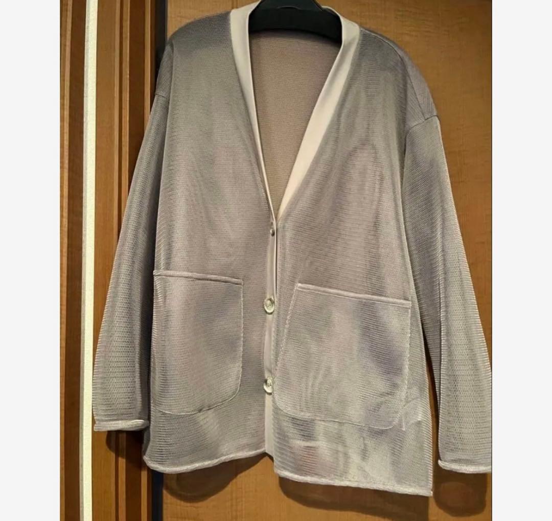 pois ポワ　ダブルメッシュカーディガン　ベージュ