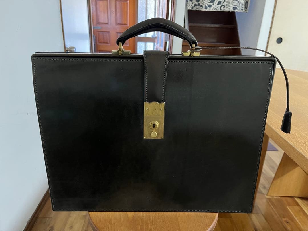 y*k様 万双　薄型ダレスバッグ　細マチダレス　別注　グリーン　ブライドルレザー