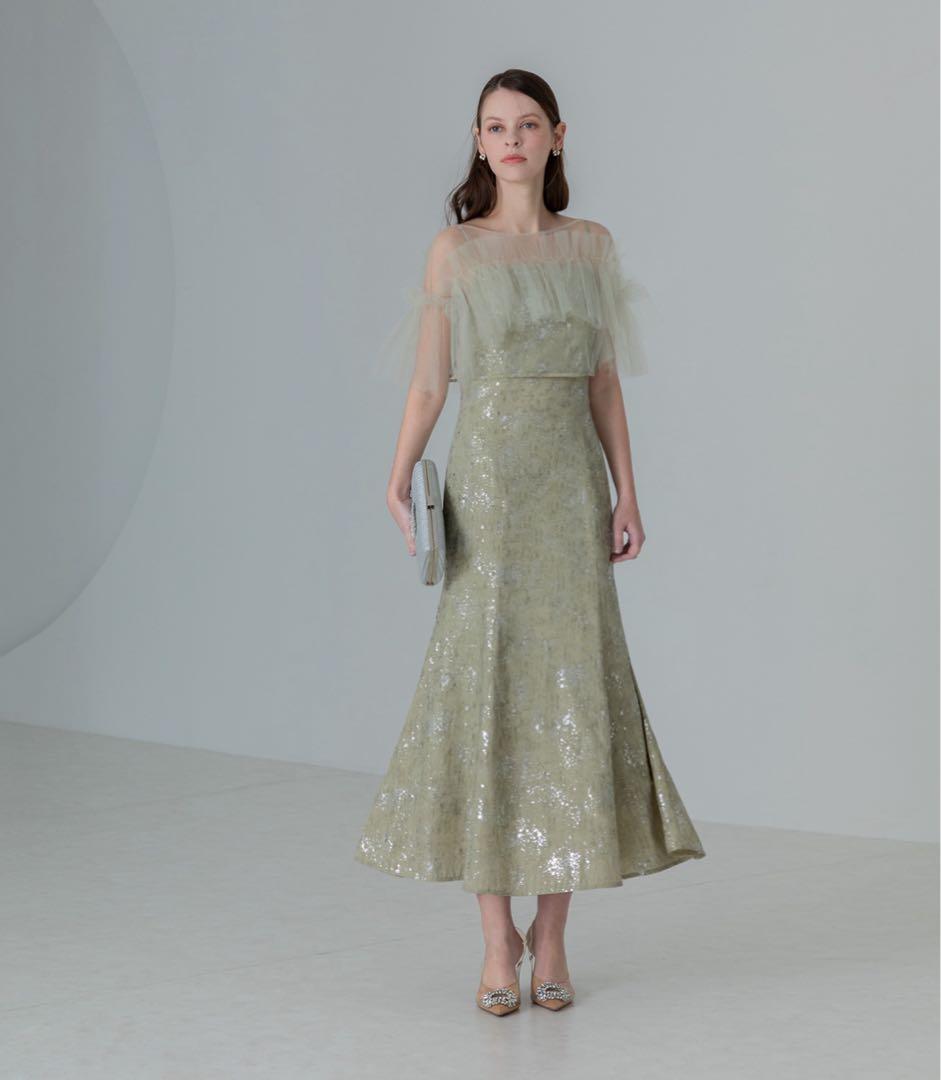 【LEJA】チュールフリルボレロペイントマーメイドドレスワンピース