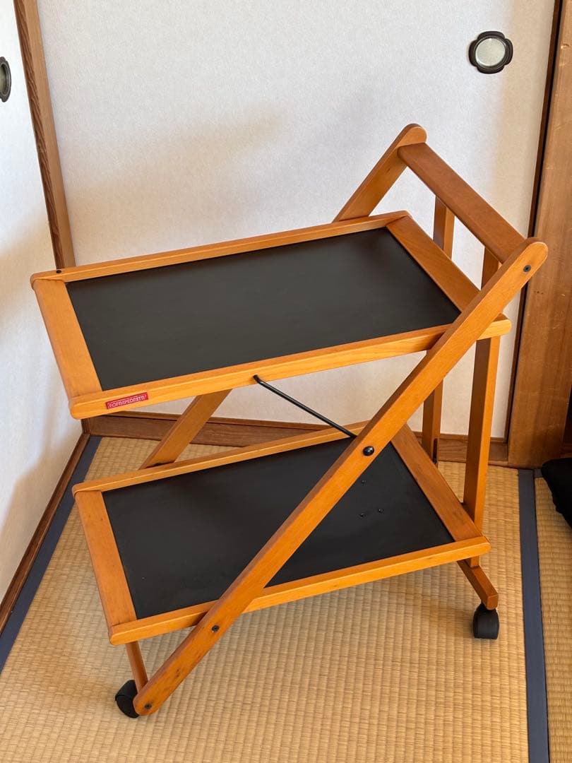 イタリア　木製　折り畳み　キッチンワゴン 黒色天板　ホッパペドレッティ