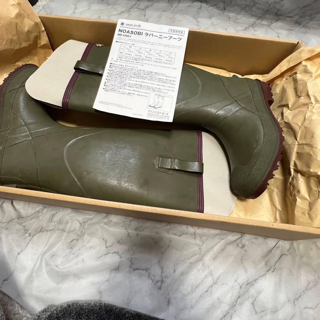 スノーピーク NOASOBI ラバーニーブーツ 長靴 箱付き オリーブ サイズＳ