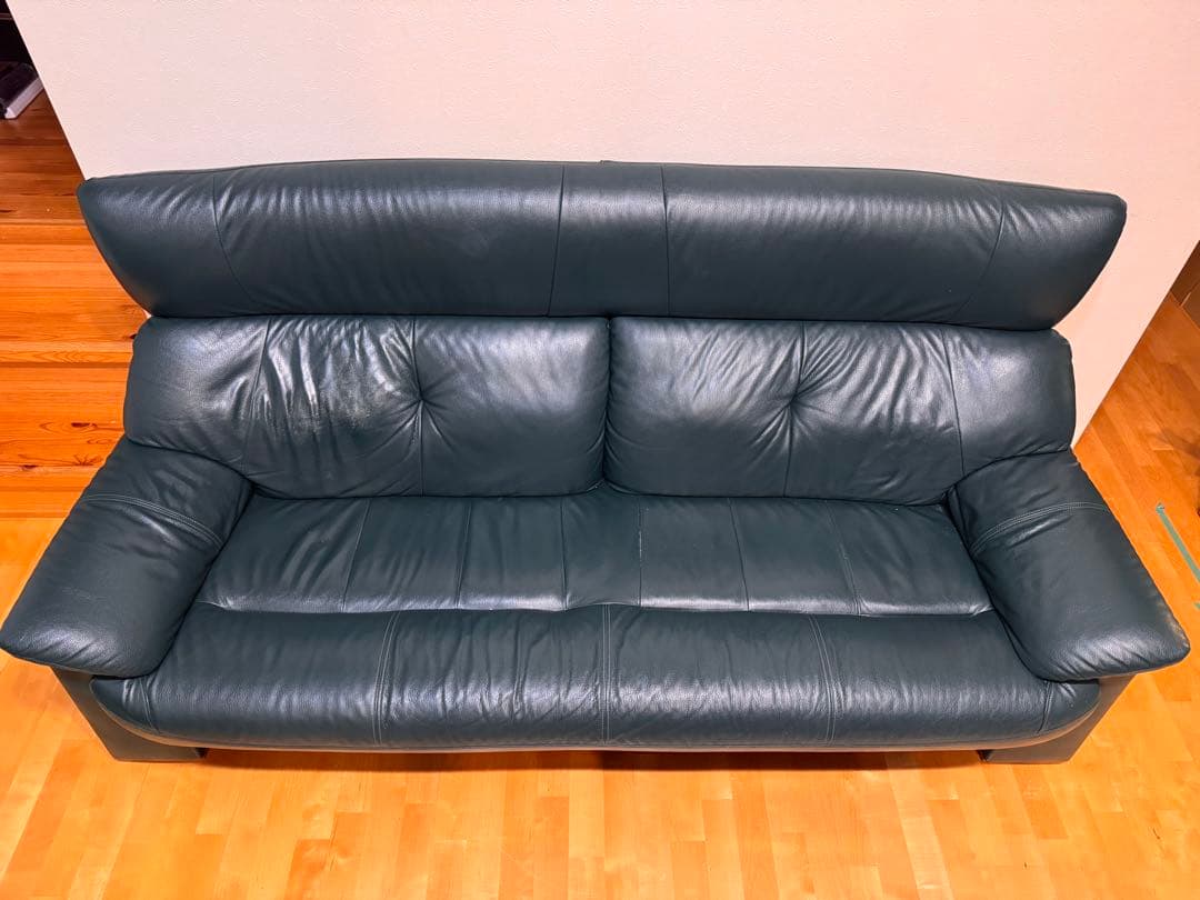 ダークグリーン レザー 2-3人掛けソファ