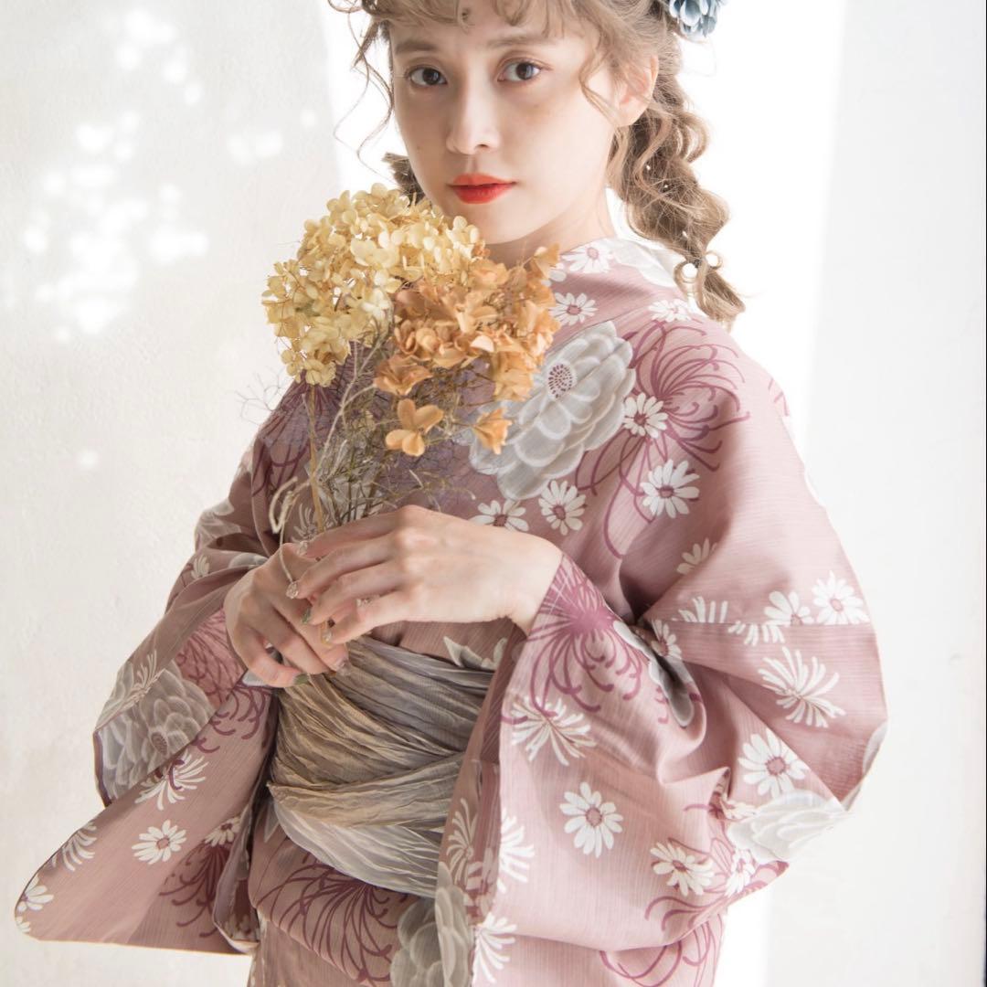 Dita 1人で着られる浴衣3点セット 梅見月の菊ちらし　和歌山染工日本染め