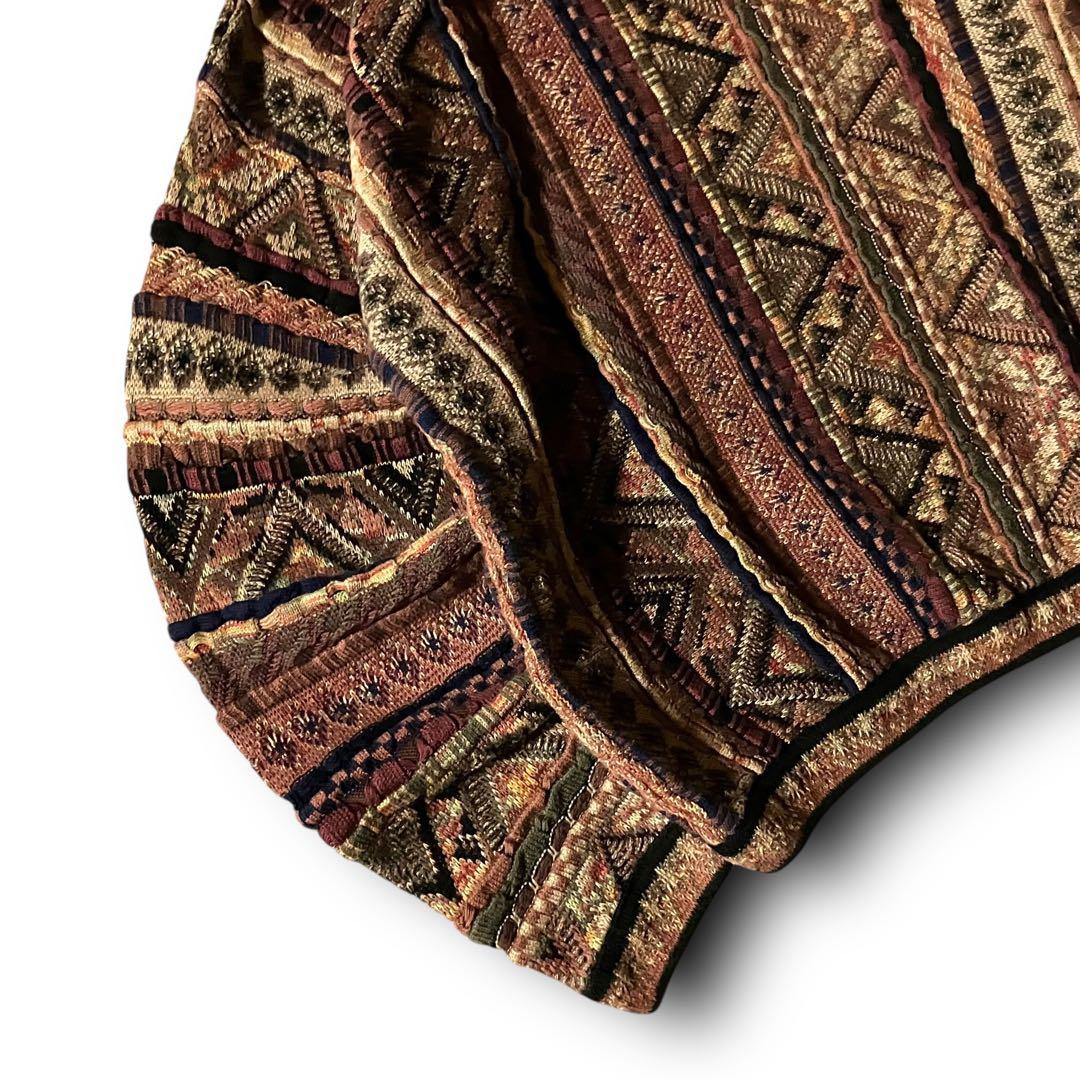 90s TUNDRAツンドラ幾何学模様3Dニット希少クージー調CBOYブラウンM