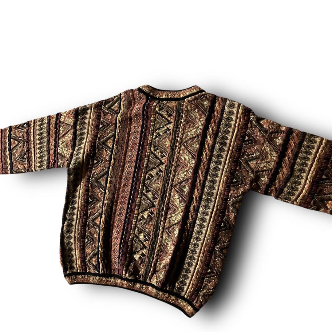 90s TUNDRAツンドラ幾何学模様3Dニット希少クージー調CBOYブラウンM