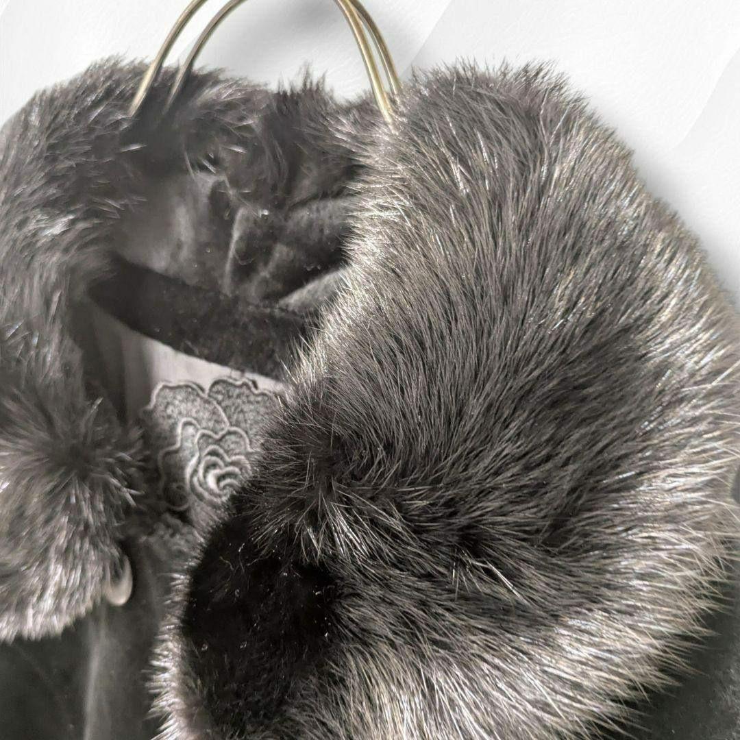 【希少】ミンク襟 × レッキスラビット 薔薇柄 リアルファーコート ピンク