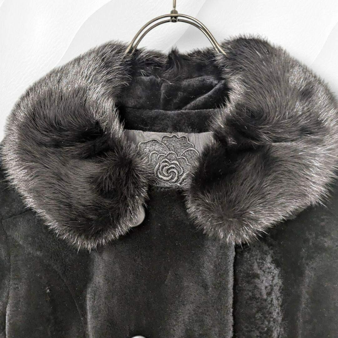 【希少】ミンク襟 × レッキスラビット 薔薇柄 リアルファーコート ピンク