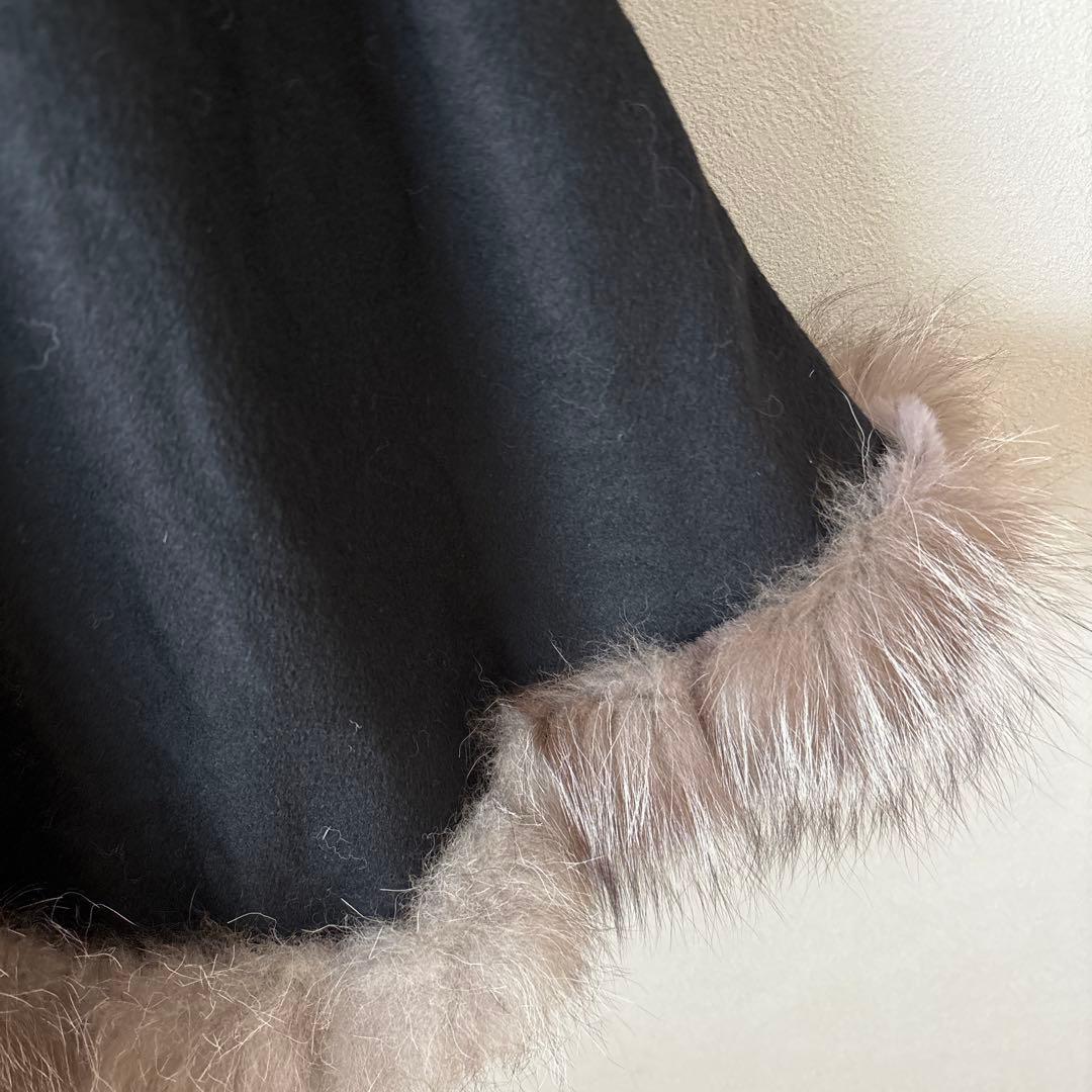 SAGA FURS カシミヤ　ポンチョ　コート　ラビットファー　毛皮　2ホック