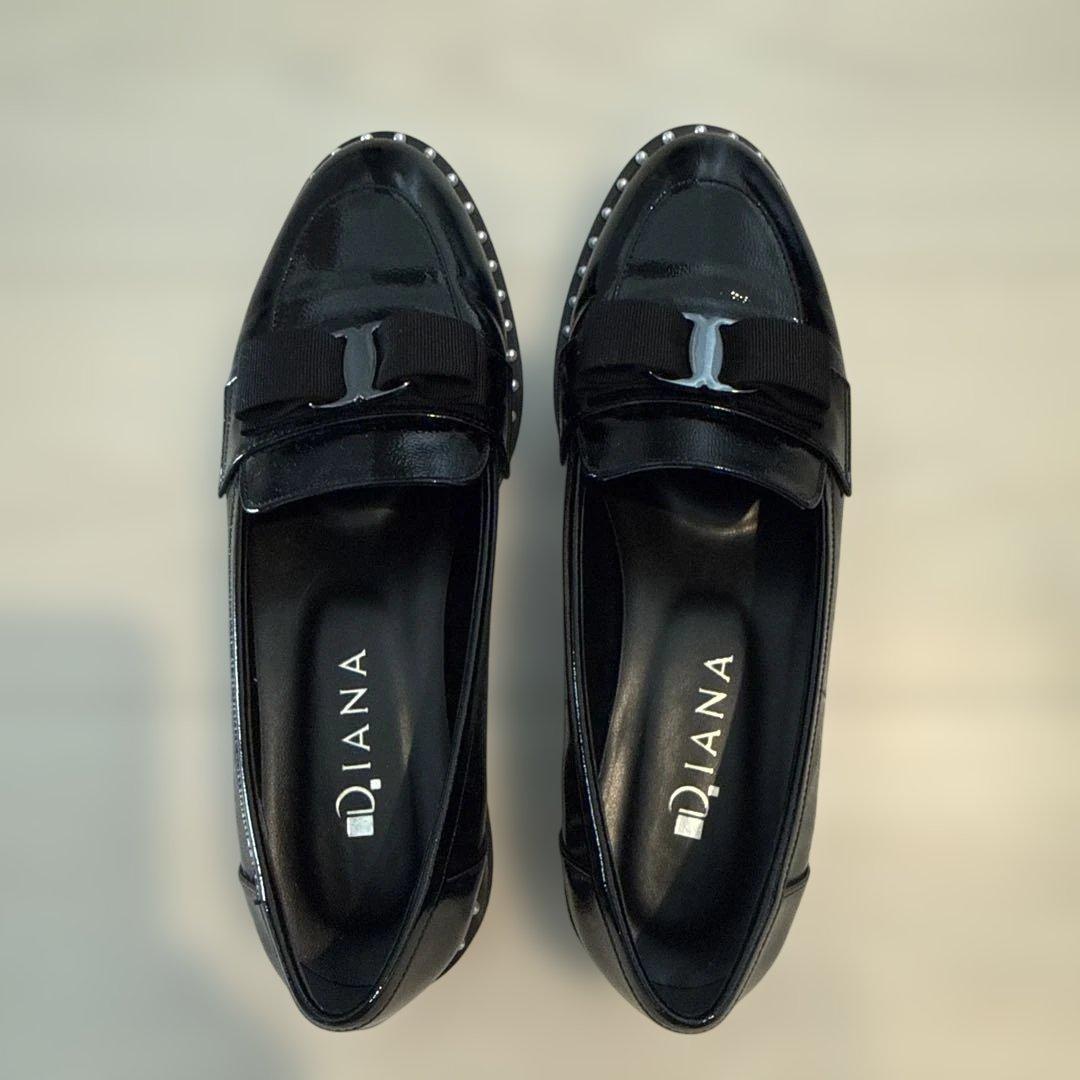 Diana 黒 リボン付きローファー　24.5