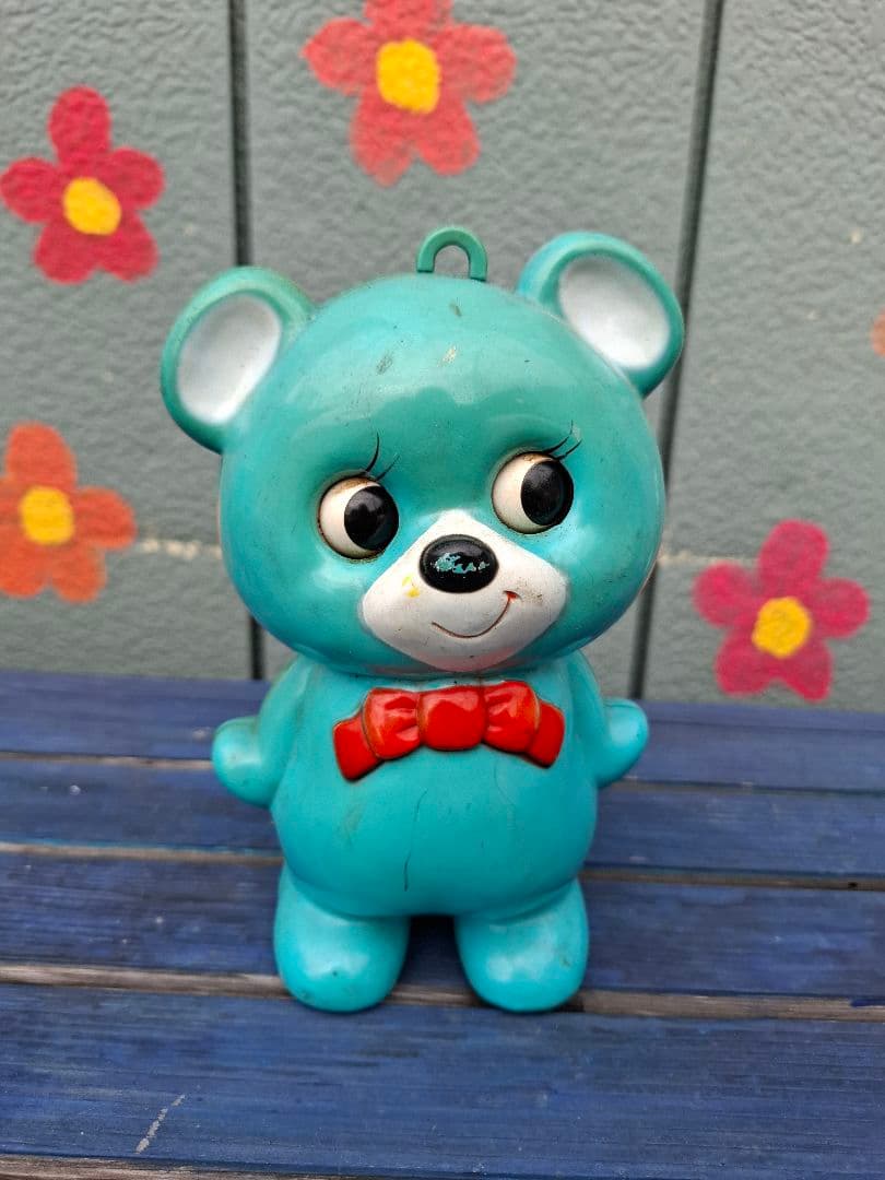 昭和レトロ　オルゴール クマ　ブルー Sankyo　 サンキョー　当時物　キョロ