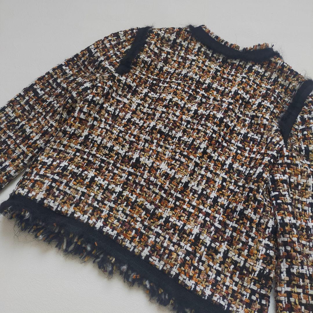 極美品　ランバンコレクション　ツイード　ノーカラージャケット　モヘア