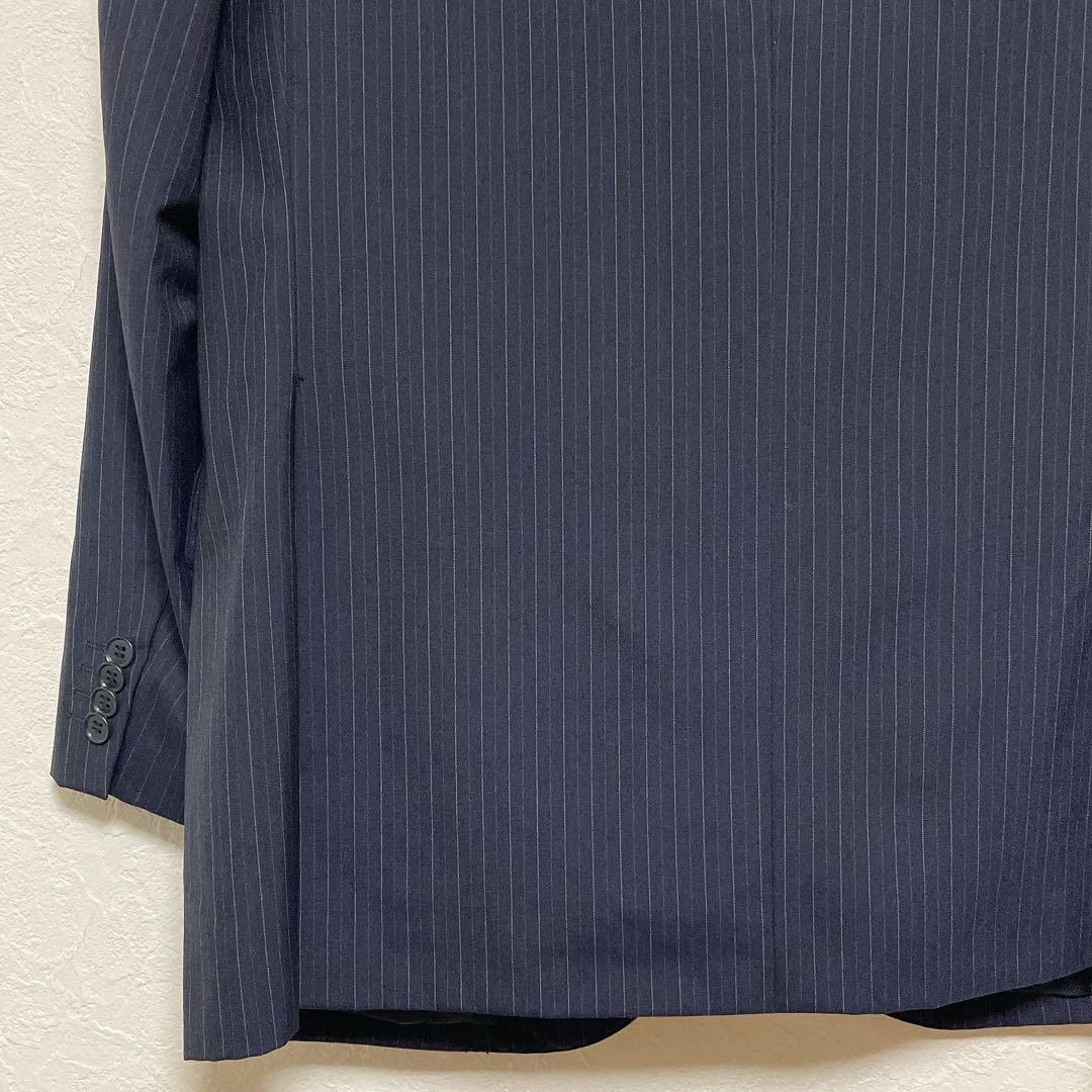 【美品】ニューヨーカー ピンストライプスーツ 上下 AB7 ネイビー ウール混