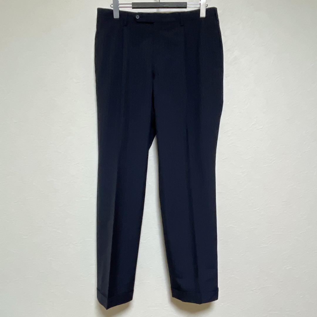 【美品】ニューヨーカー ピンストライプスーツ 上下 AB7 ネイビー ウール混