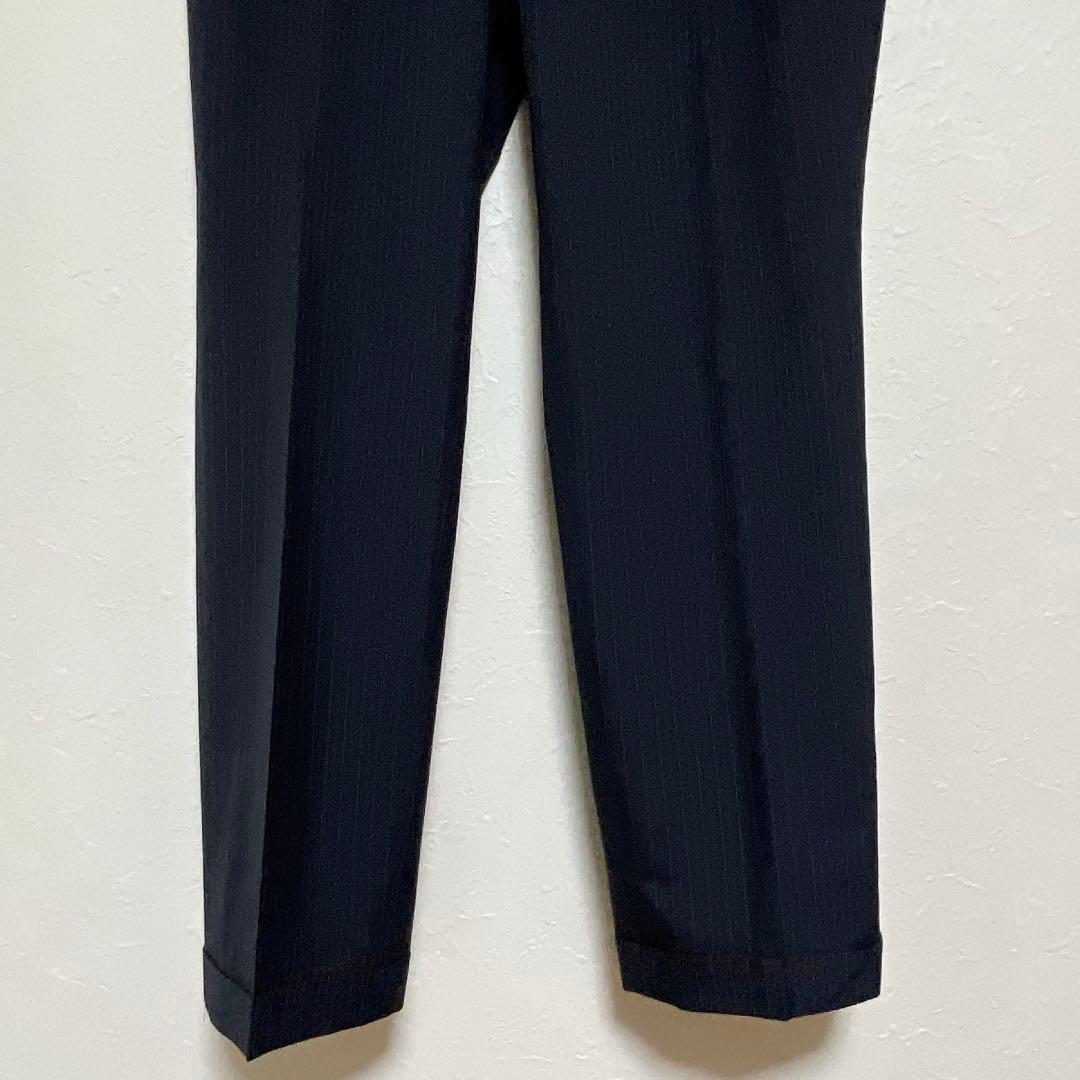 【美品】ニューヨーカー ピンストライプスーツ 上下 AB7 ネイビー ウール混