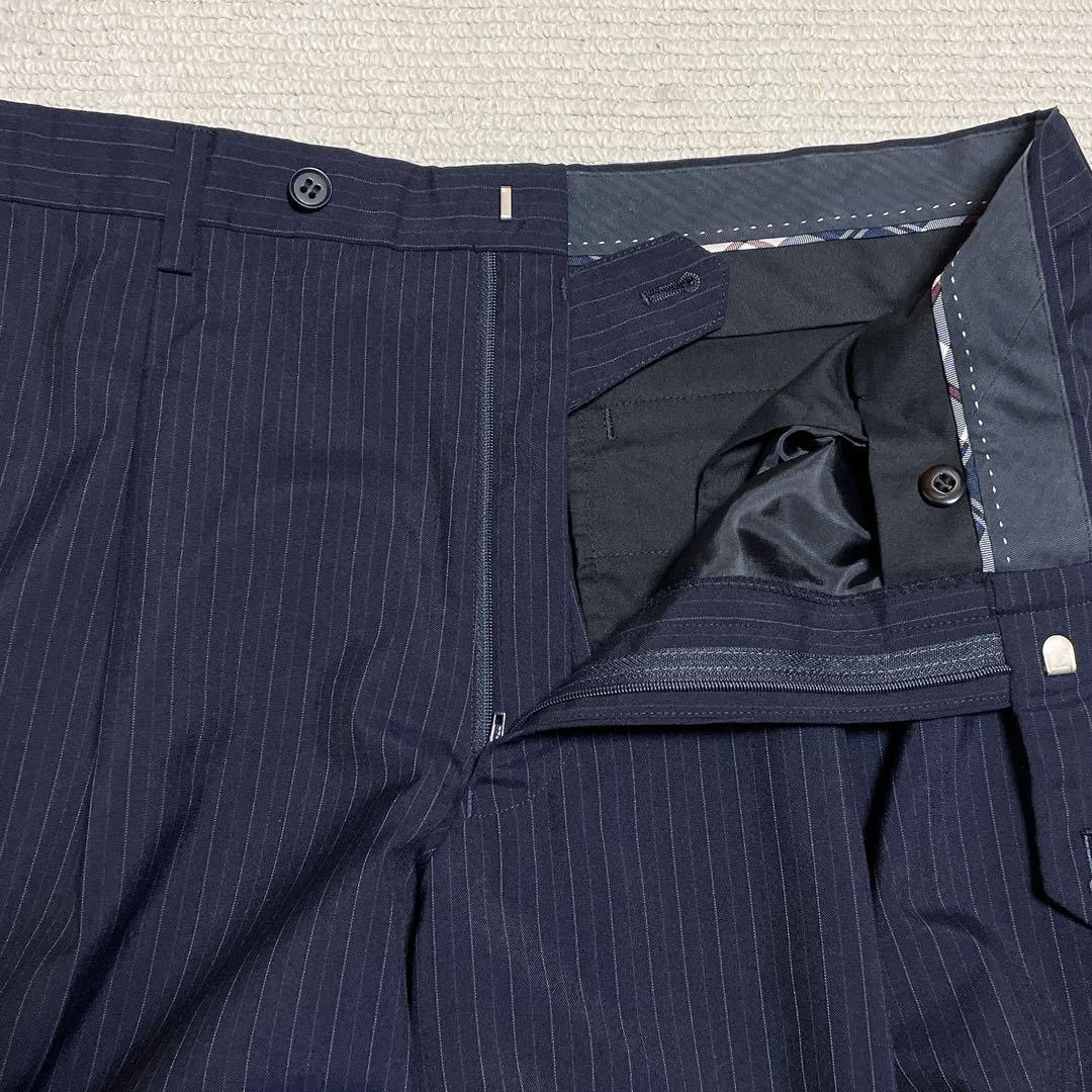 【美品】ニューヨーカー ピンストライプスーツ 上下 AB7 ネイビー ウール混