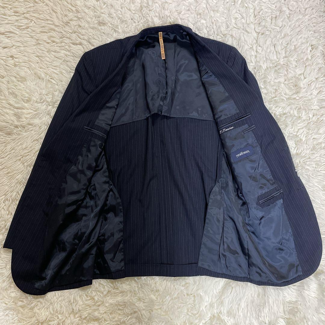 【美品】ニューヨーカー ピンストライプスーツ 上下 AB7 ネイビー ウール混