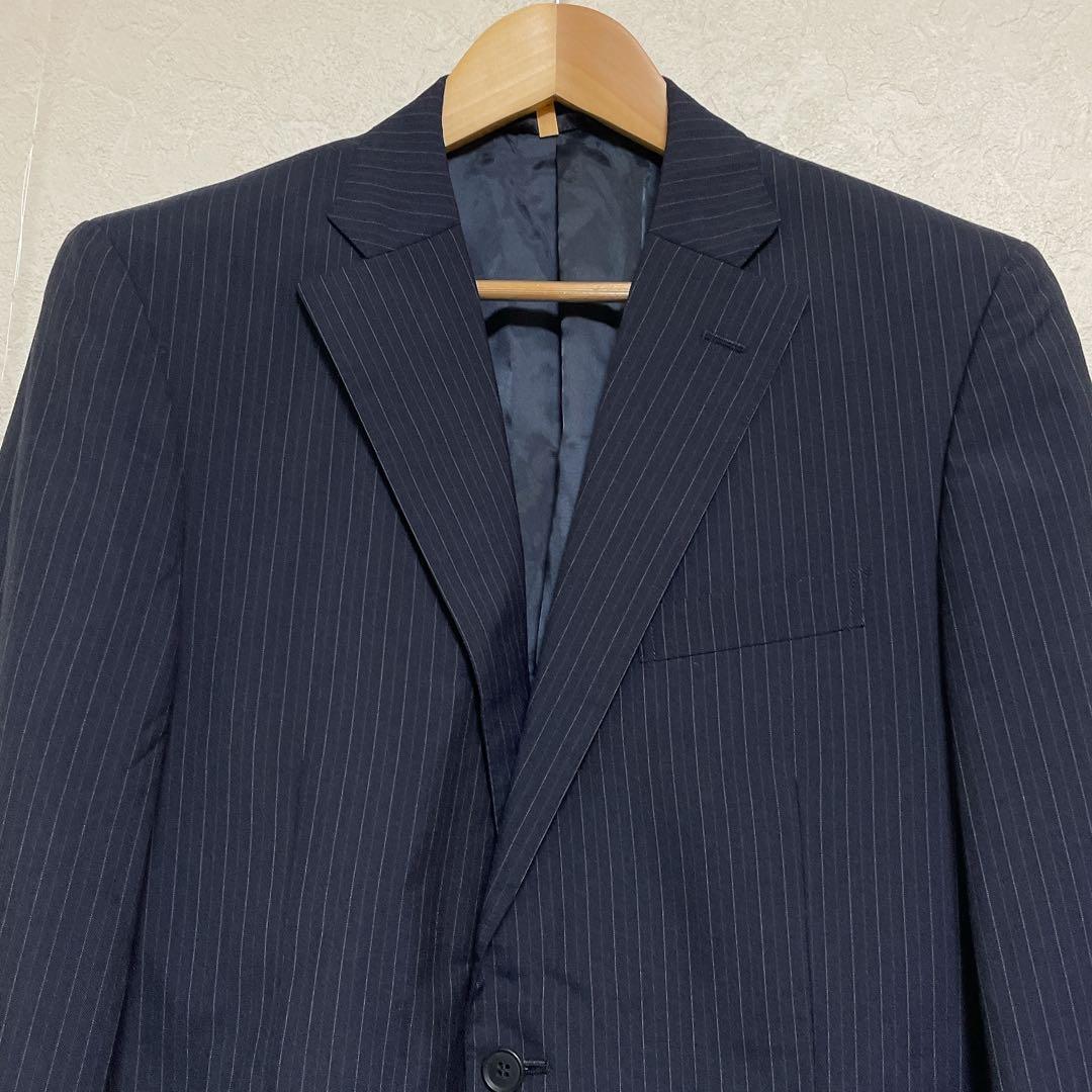 【美品】ニューヨーカー ピンストライプスーツ 上下 AB7 ネイビー ウール混