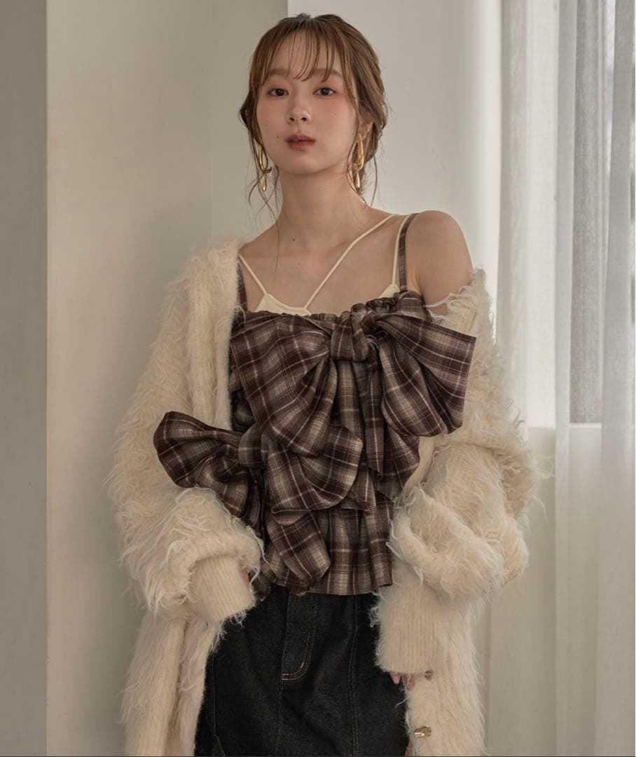 mideal オンブレチェックダブルリボンビスチェ ブラウン