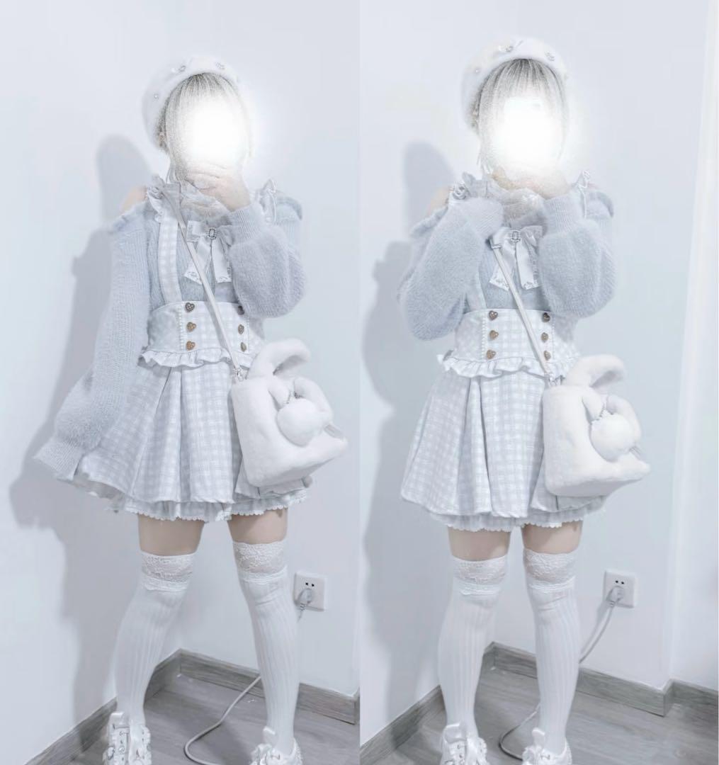 LIZLISA ギンガムツイードサスペンダー付スカパン Blue ブルー