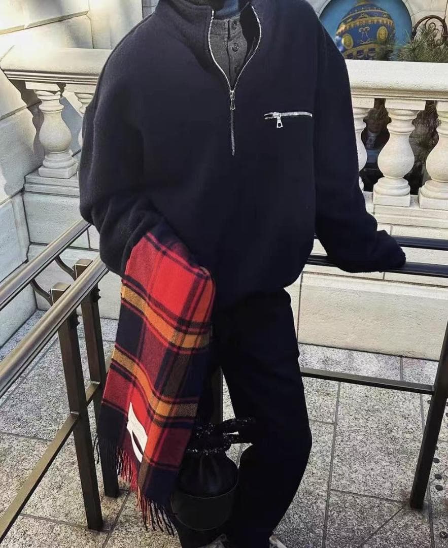 rier 黒 フリース ハーフジップ トレーナー L