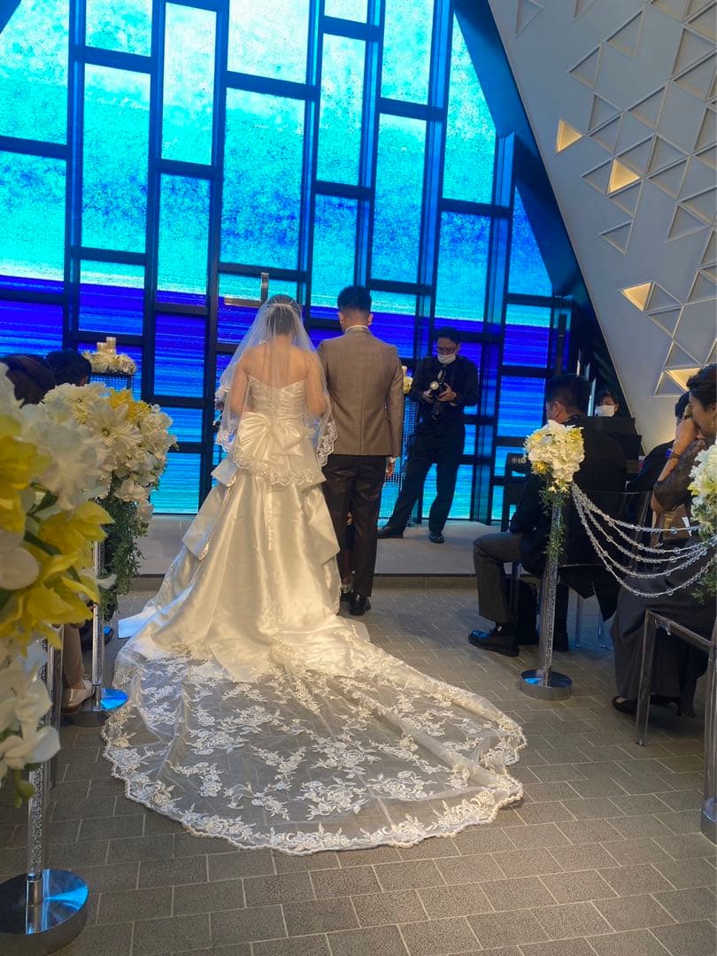 ウェディングドレス　サテン　チャペル　9号　結婚式　前撮り　ドレス