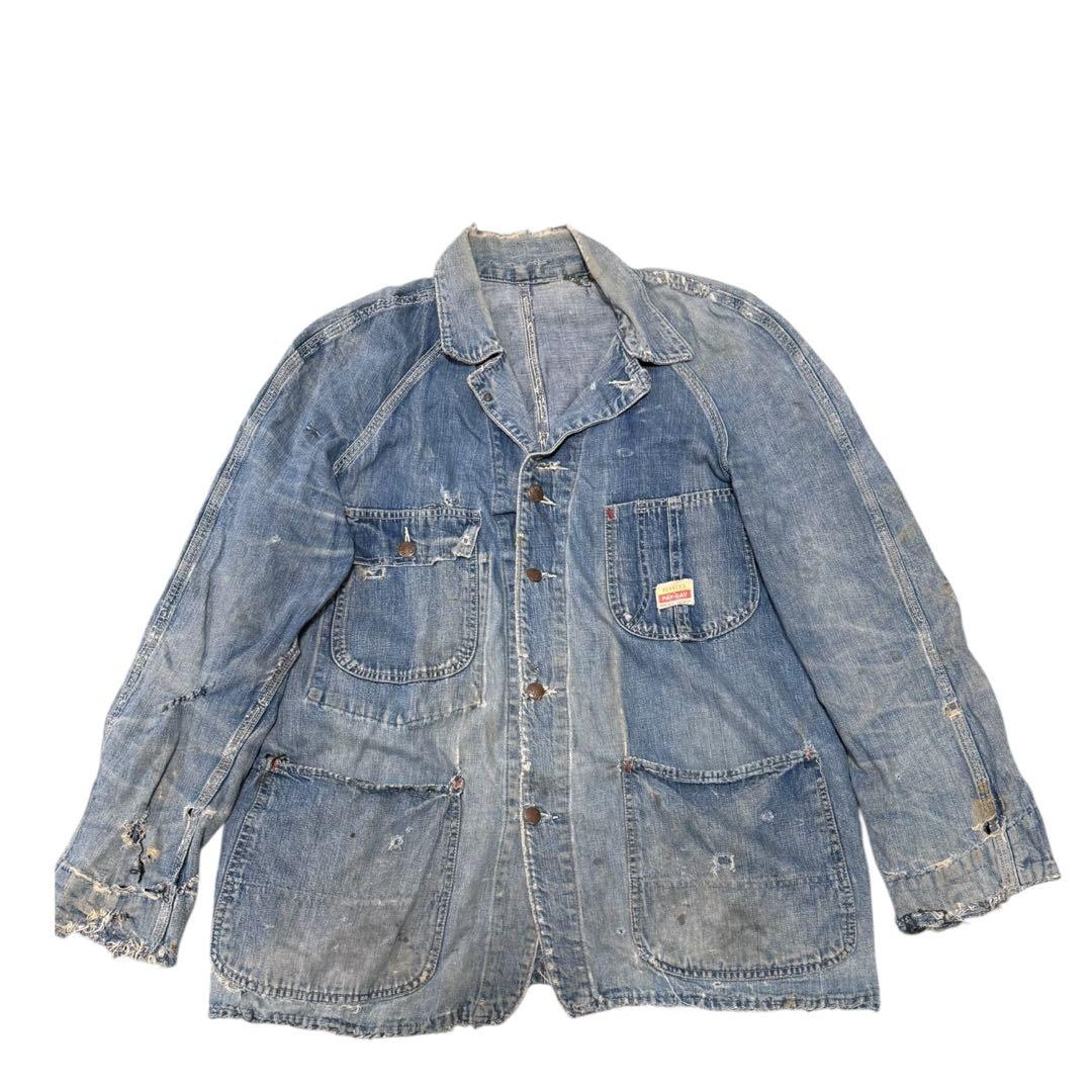 50s PAY-DAY デニムカバーオール 42 ボロ フェード