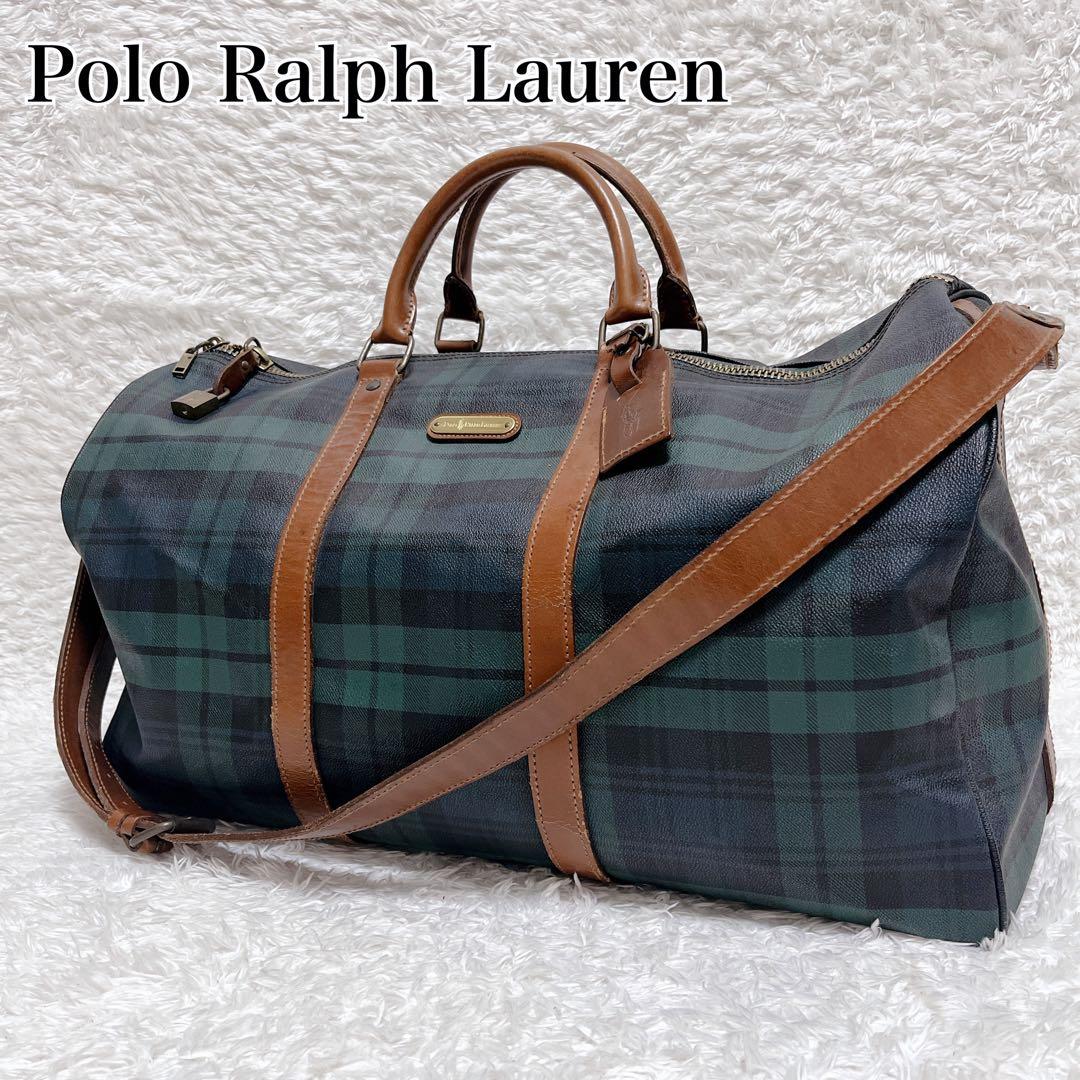 ポロラルフローレン　PVC ボストンバッグ　大容量　グリーン　チェック