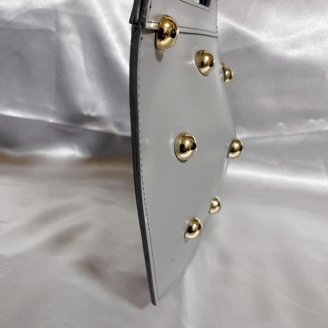 【新品未使用】Chieko＋ ハート型レザーバッグ｜グレー×ゴールドスタッズ